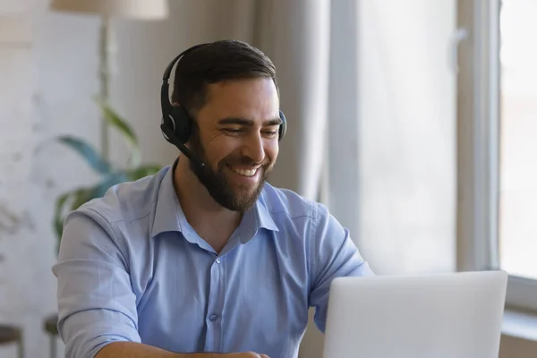 Happy young man holding video call conversation. — Stock Photo, Image