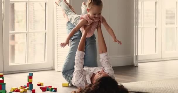 Woman spend carefree weekend leisure with cute little daughter — Stockvideo