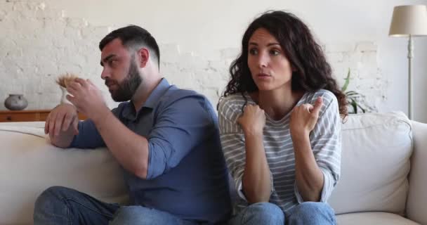 Couple participate in online counselling, solve relations problems with professional — стоковое видео