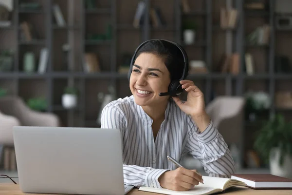 Joyful young woman holding video call meeting. — Stock Photo, Image