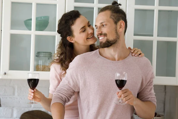 Happy bonding young couple dating at home. — Stok fotoğraf