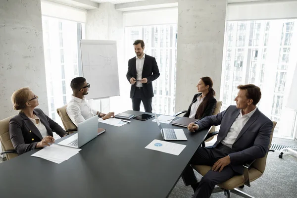 Business group leader holding corporate meeting in conference room — Stock Photo, Image