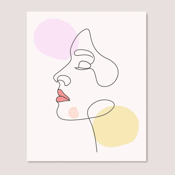 Beauté Femme Mignonne Filles Abstrait Visage Une Ligne Art Ligne — Image vectorielle