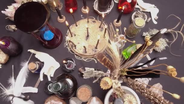 Médecin Sorcier Occulte Ésotérique Nature Morte Halloween Fond Avec Des — Video