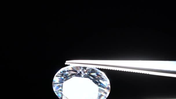 Diamond Tweezers Selective Focus Inspection Analyzing Brilliant Cut Crystal Polish — Stock Video