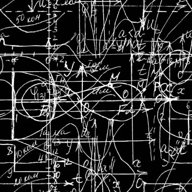 El yazısı formülleri ve elektronik bileşenleriyle bilimsel kusursuz doku. Tebeşir tahtalarına çeşitli grafik çözümlerinin çizimi. Fizik, şematik diyagram ve cihazların devreleri. Vektör. 