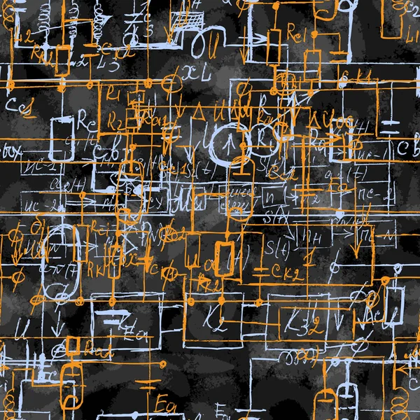 Научный Бесшовный Фон Рукописными Математическими Физическими Формулами Электронными Компонентами Схематической — стоковый вектор