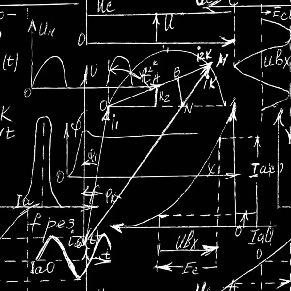 記号で表現される手書きの数式 数学的関係又は規則によるシームレスな無限パターン背景 除算などの様々な操作 — ストックベクタ