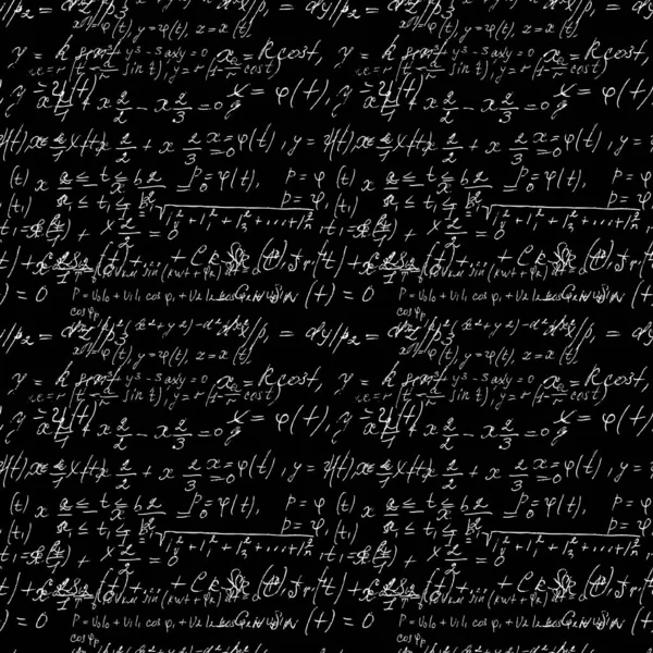 Naadloze Wiskunde Black Board Met Handgeschreven Wiskundige Natuurkundige Formules Bewijst — Stockvector