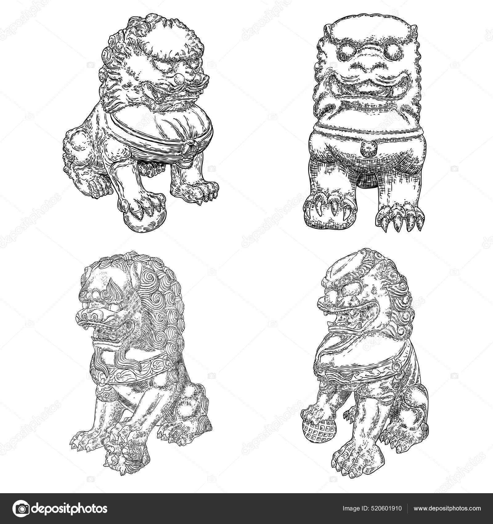 Chinese new year lion dance with line art style Vector Image