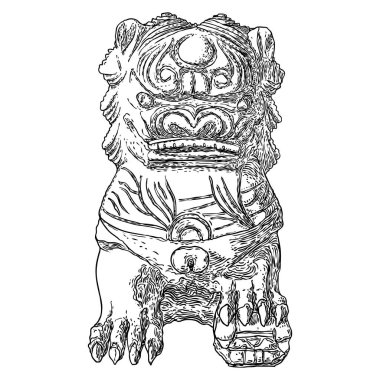 İmparatorluk Koruyucu Aslanı, foo dog veya fu dog batı dillerinde ve İngilizce. Stylize edilmiş Çin aslanı, dişi ve yavru. Binayı zararlı ruhsal etkilerden ve insanlardan koru.. 