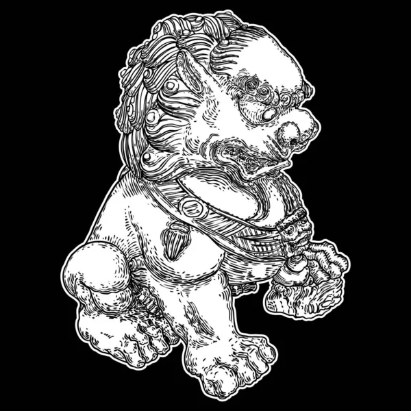 大理石で作られた中国帝国ライオン像 中国の伝統的な石彫刻 保護と力の象徴 アンティークライオンの彫刻 入り口の象徴的な要素 ベクトル — ストックベクタ