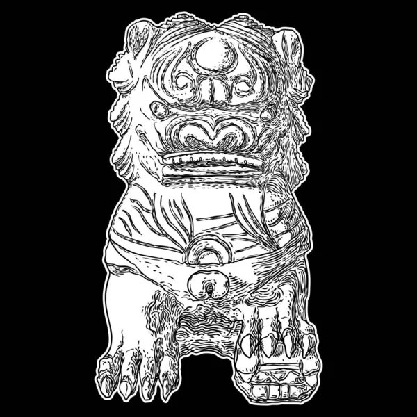 Каменный Лев Китайской Статуи Рисунок Льва Охраняется Китайский Лев Хранитель — стоковый вектор