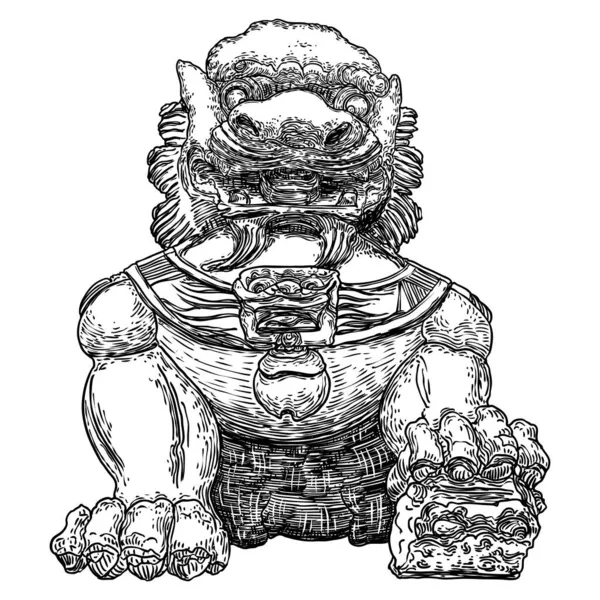 中国皇家守护狮子 用于宫殿 庙宇和住宅中 具有强大的神话保护作用 入口和门上的符号 用装饰石雕出来的B — 图库矢量图片