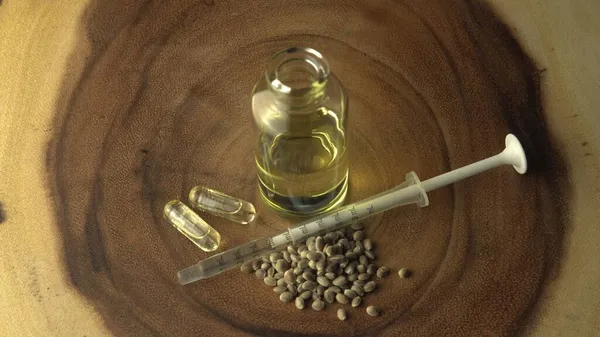 Toegelaten Cannabis Cbd Olie Voor Medische Doeleinden Achtergrond Met Kleine — Stockfoto
