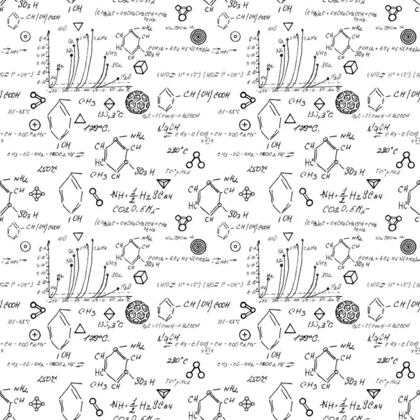 Chemie Nahtlose Muster Mit Handschrift Verschiedener Formeln Und Moleküle Strukturen — Stockvektor