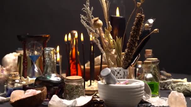 Médecin Sorcier Occulte Ésotérique Nature Morte Halloween Fond Avec Des — Video