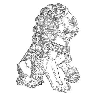 İmparatorluk Koruyucu Aslanı, foo dog veya fu dog batı dillerinde ve İngilizce. Stylize edilmiş Çin aslanı, dişi ve yavru. Binayı zararlı ruhsal etkilerden ve insanlardan koru.. 