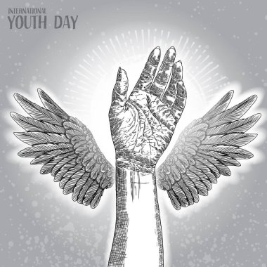 12 Ağustos kutlamalarında Uluslararası Gençlik Günü tasarımı. El çizimi taslak konsepti. Dostluk Günü tasarımı. Arkadaş günü. Vektör. 