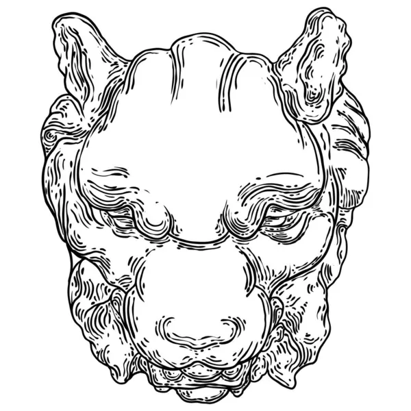 Dekorativní Kresba Tygří Hlavy Velká Kočičí Kočičí Tvář Kamene Hněvivý — Stockový vektor