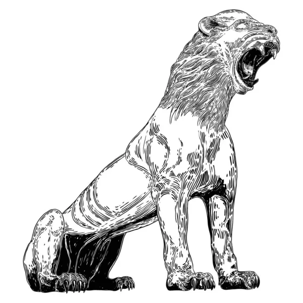 Tigre Rugissant Dessin Sur Fond Blanc Illustration Tigre Grognant Colère — Image vectorielle