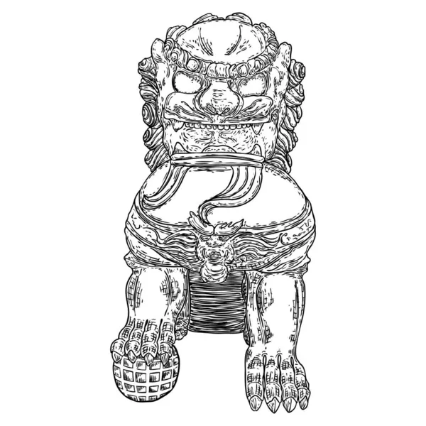 Chiński Strażnik Lew Posąg Ręcznie Rysowane Ilustracji Tradycyjna Chińska Ozdoba — Wektor stockowy