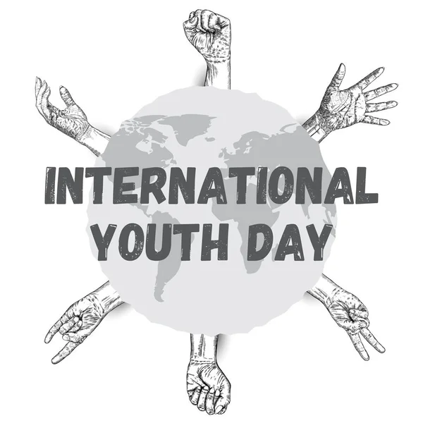 Conception Journée Internationale Jeunesse Août Concept Croquis Dessiné Main Design — Image vectorielle