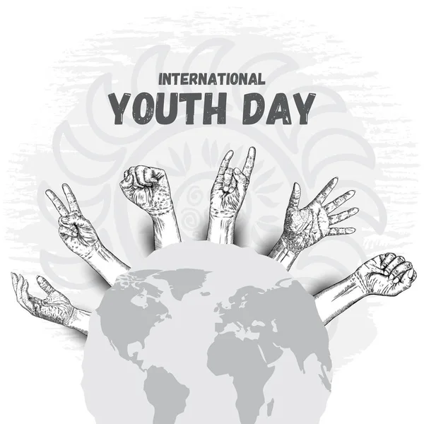 Νεολαία Διεθνής Ημέρα Σχέδιο Στην Ετήσια Αύγουστο Γιορτή Μελάνι Γραμμικό — Διανυσματικό Αρχείο