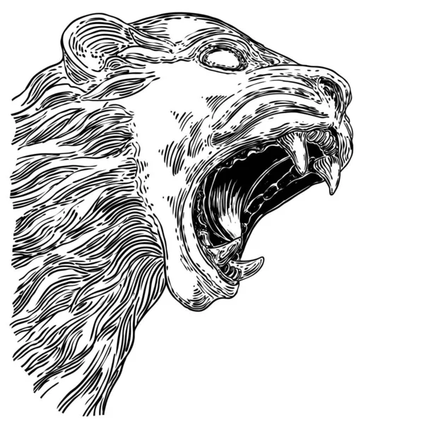 Illustration Visage Rugissant Tigre Tête Tigre Grognant Noir Blanc Portrait — Image vectorielle