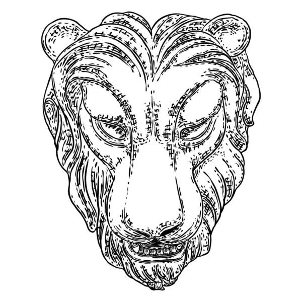 Декоративний Малюнок Голови Тигра Великий Котячий Кіт Обличчя Каменю Сердитий — стоковий вектор