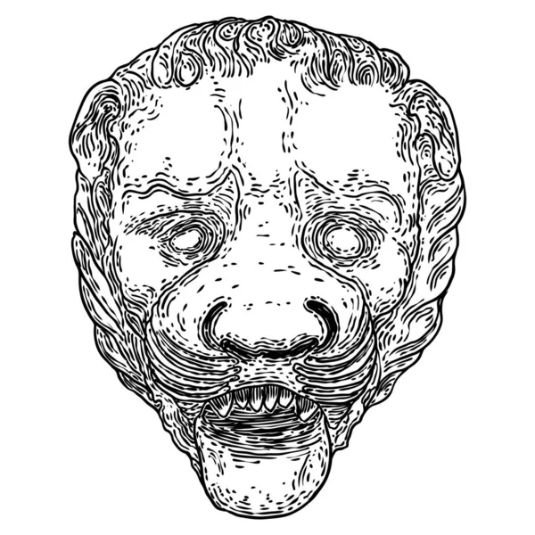 Süslü Kaplan Kafası Çizimi Taştan Yapılmış Kedi Suratlı Büyük Bir — Stok Vektör
