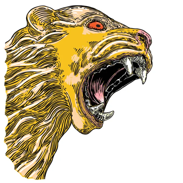 老虎怒吼的脸说明 五彩斑斓的虎头描述愤怒的大野猫 手绘细节 — 图库矢量图片