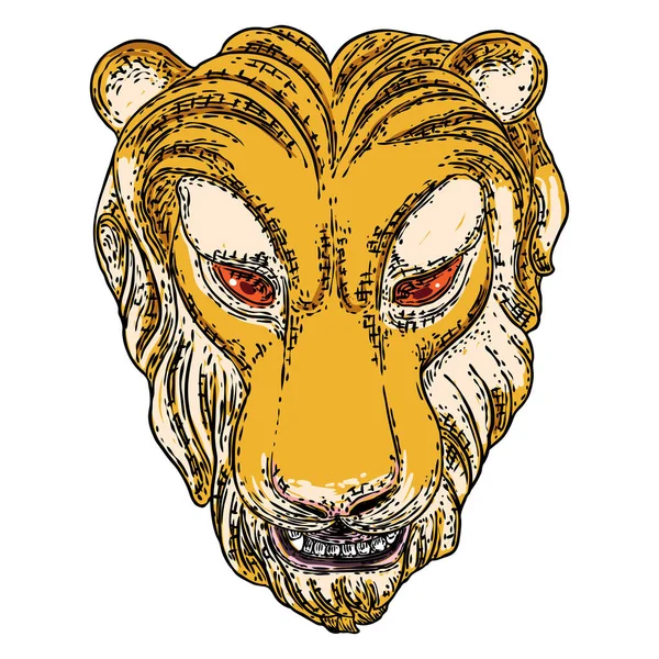 Głowa Tygrysa Dekoracyjna Rycząca Kocia Twarz Emblematy Odznaki Lub Etykiety — Wektor stockowy