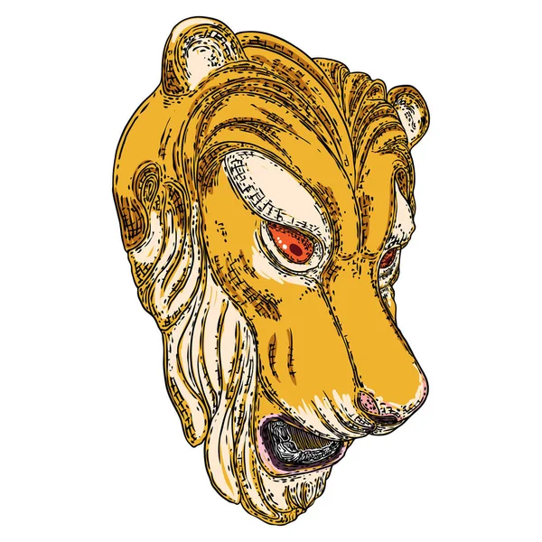 Тигровая Голова Декоративная Ревущая Кошачья Морда Значков Значков Этикеток Портрет — стоковый вектор
