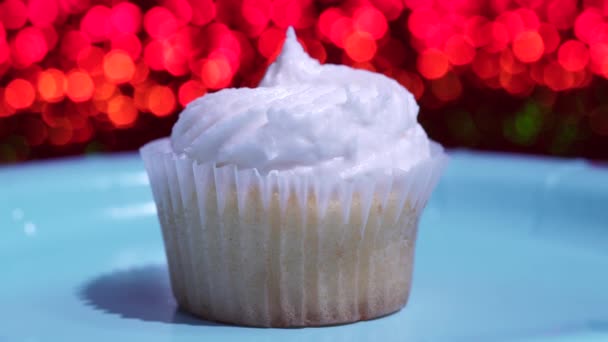 Cupcake Makro Flache Schärfentiefe Und Dekoration Mit Zuckerstreusel Tasse Kuchen — Stockvideo