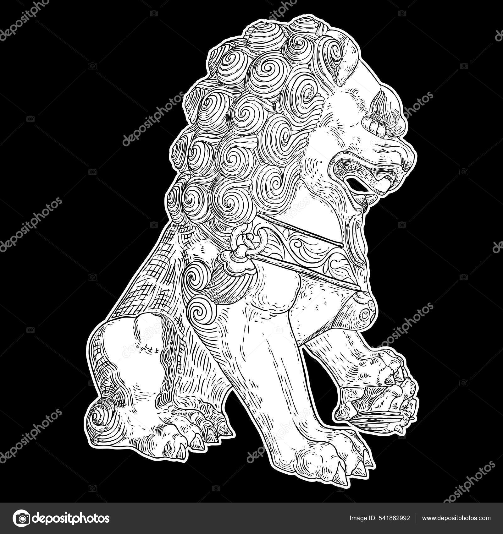 Lion Mascot Chinese New Year Festival Cartoon Cat Character Design Pencil  Freehand Sketch Two Colors Brown And Red Isolate And Clipping Paths His  Showing Red Envelopes In Side Has Money Performances Funny