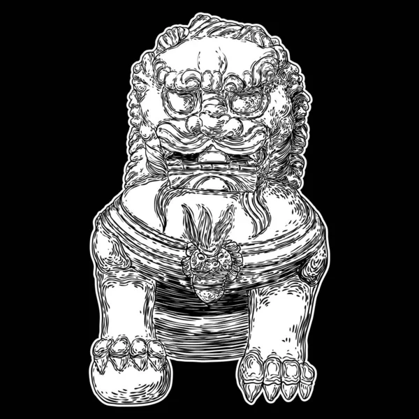 Estatua León Imperial Chino Hecha Mármol Escultura Tallada Piedra Tradicional — Vector de stock