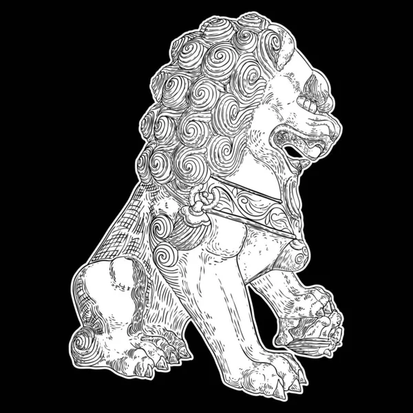 Рисунок Традиционного Китайского Льва Белом Фоне Восточная Азиатская Львиная Стража — стоковый вектор