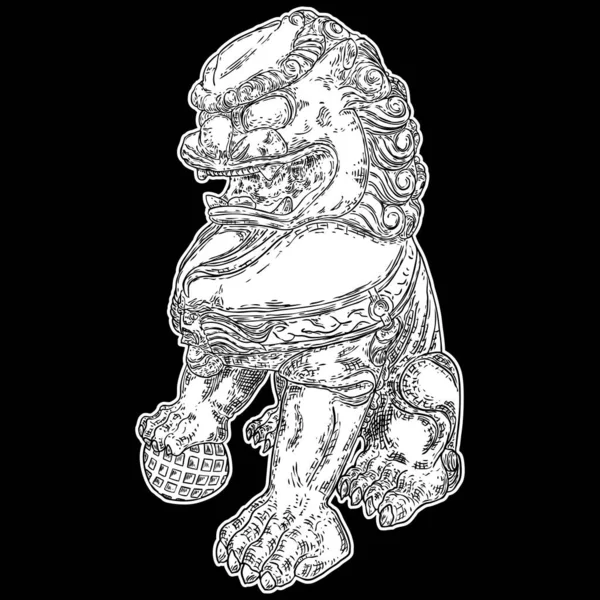 Рисунок Традиционного Китайского Льва Белом Фоне Восточная Азиатская Львиная Стража — стоковый вектор