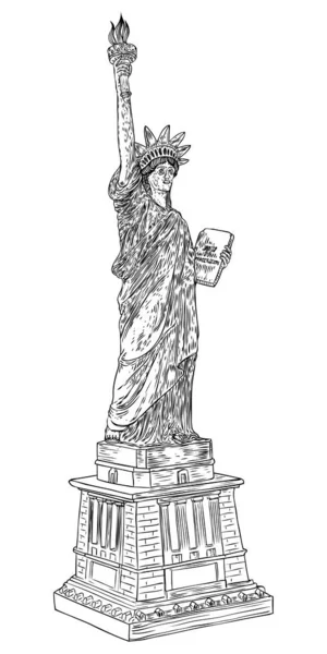 Statue Liberté Dans Style Dessin Main Trait Éclosion Ligne Croquis — Image vectorielle