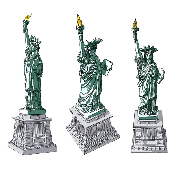 Statua Della Libertà Degli Stati Uniti Disegno Set Stati Uniti — Vettoriale Stock