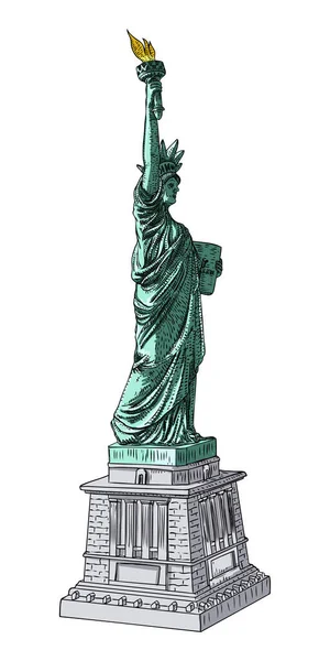 New York Famous Statue Liberty Sketch Hand Drawing Style Line — Stock Vector