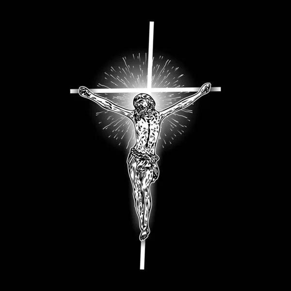 Jesucristo Cruz Con Rayos Halo Luz Rayos Símbolo Santo Dibujo — Vector de stock