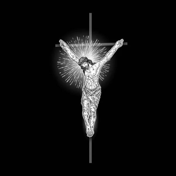 Jesucristo Cruz Con Rayos Halo Luz Rayos Símbolo Santo Dibujo — Vector de stock