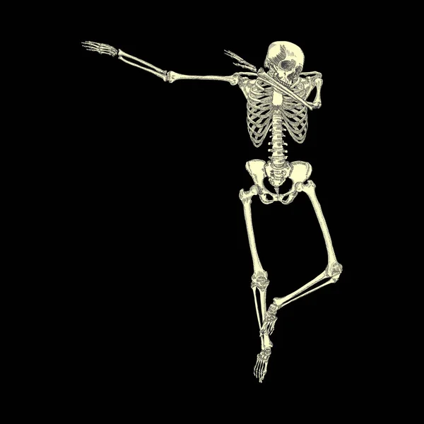 Menschliche Skelett Posiert Tupfen Tupfende Tanzbewegungen Geste Ausführen Posiert Auf — Stockvektor