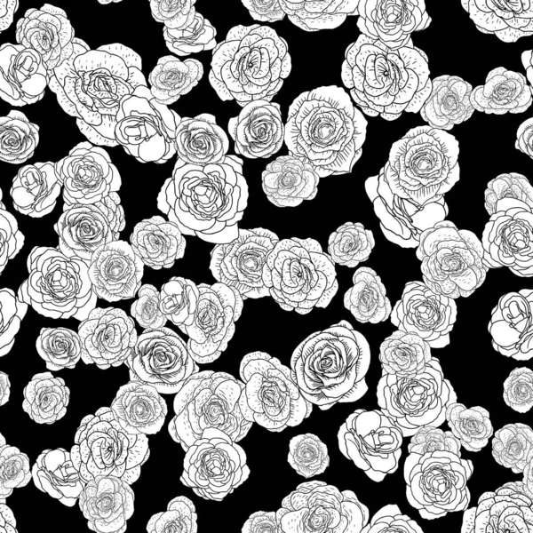 Τριαντάφυλλα Ανθίζουν Κεφάλια Χωρίς Ραφή Πρότυπο Ατελείωτες Handdrawn Επανάληψη Διάνυσμα — Διανυσματικό Αρχείο