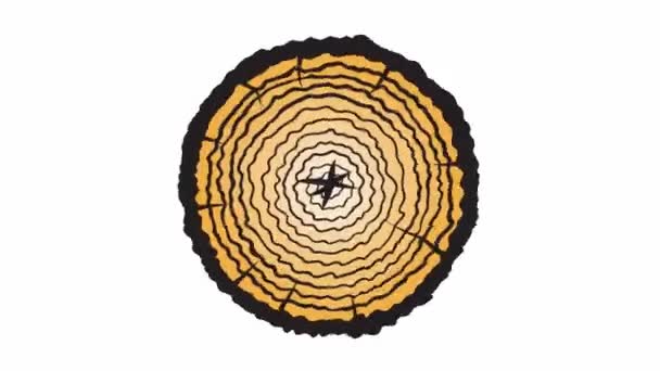 Il ceppo o il tronco ruota l'animazione grafica di movimento. Sega tagliata del legno dell'albero in cerchio. Fetta di Brown Tree Cut, industria forestale e concetto di segheria. — Video Stock