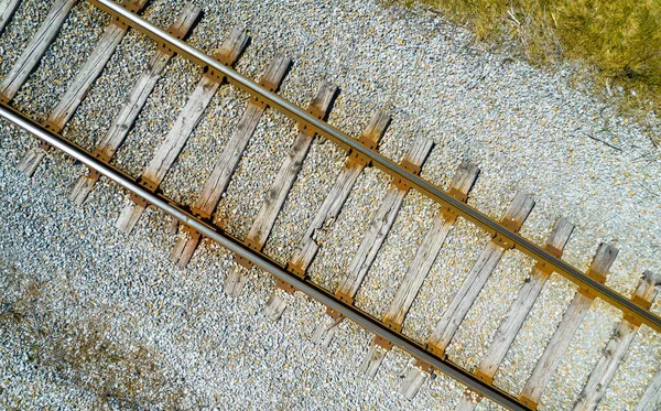 Zicht Oude Verlaten Spoorlijn Van Bovenaf Rusty Verweerde Spoorrails Luchtzicht — Stockfoto