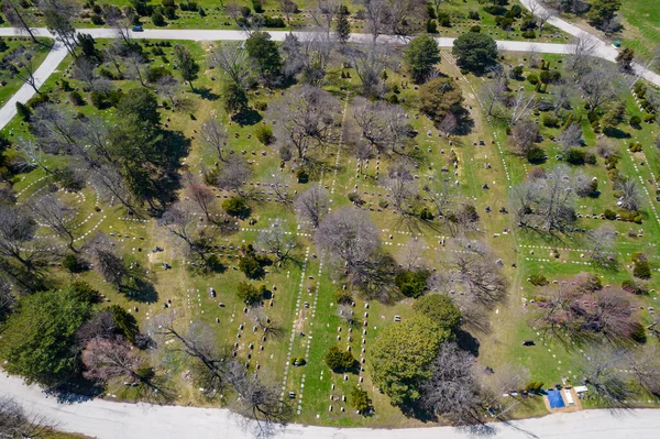 Hover Modern American City Cemetery Many Grave Stone Stone Crosses — Stockfoto