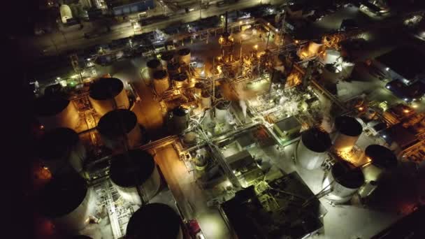 Fábrica Refinería Industrial Petróleo Gas Por Noche Plantas Petróleo Crudo — Vídeos de Stock